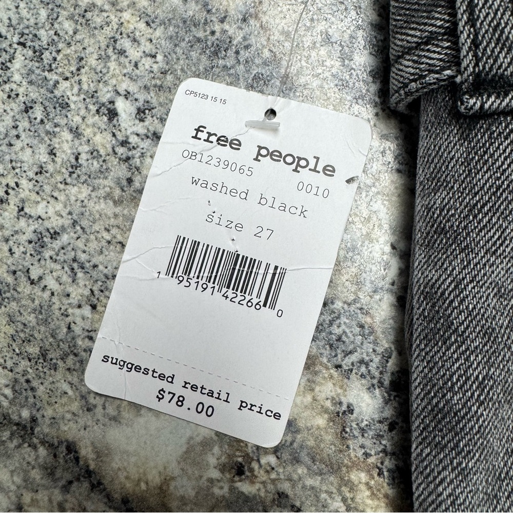 NWT We The Free Black Washed Denim Mini Skirt Tie Waist Size 27 Grunge Boho Edgy - Picture 4 of 6